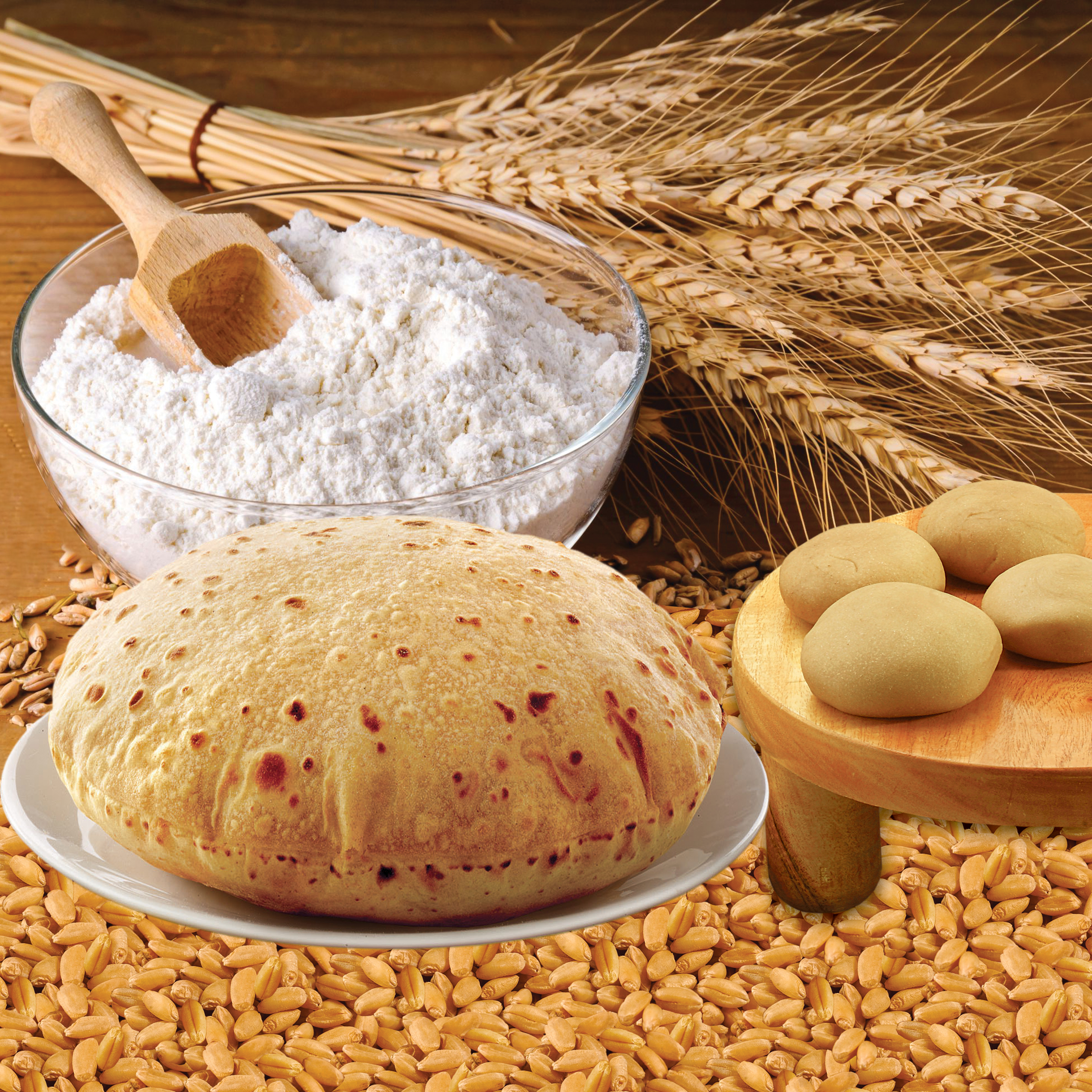 Indian bread, dough, and spouts of wheat